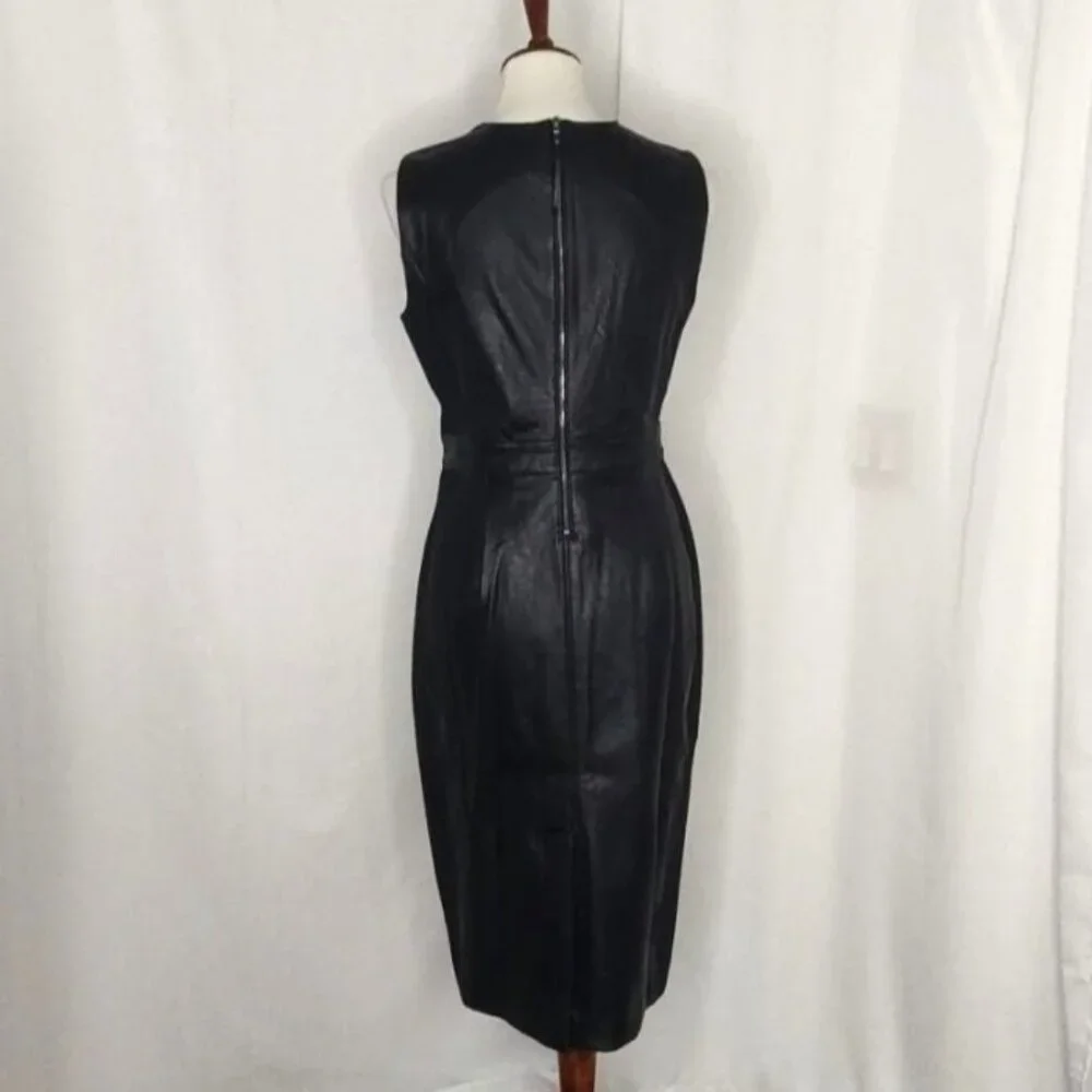 SPANX Dress Black Leather Like Combo Fitted M Delux Sheath Sleeveless 2039 - Picture 9 of 16